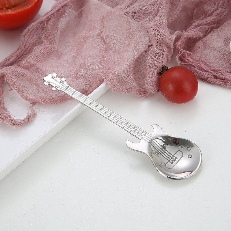 Acier inoxydable guitare cuillères arc-en-ciel café thé cuillère couverts outils à boire musique thème thé remuant cuillère glace Scoop: B