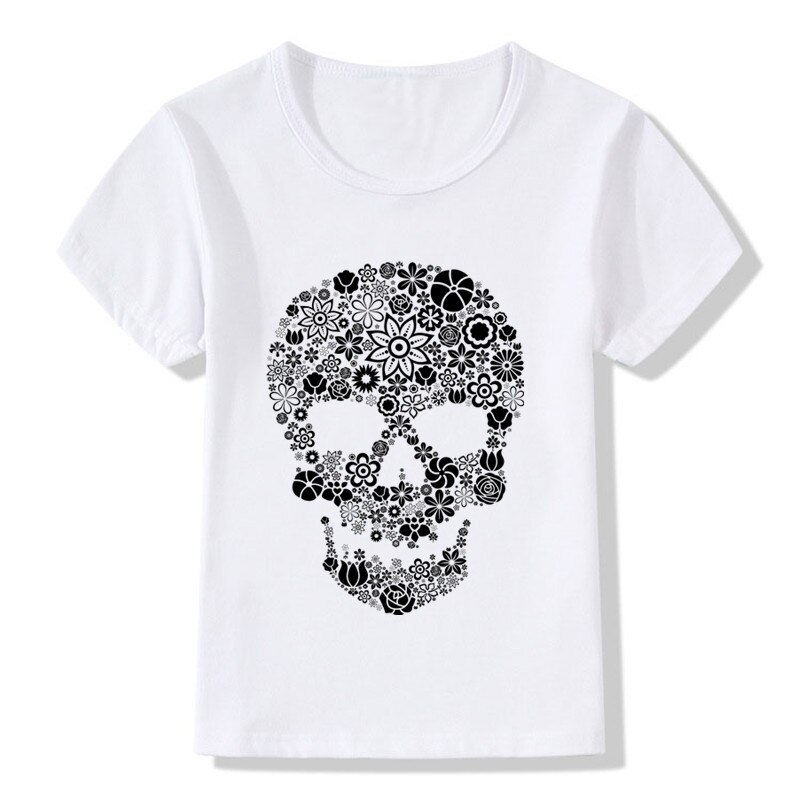 Kinderen Schedel Bloemenprint Grappige T-shirt Kinderen Zomer Tops Meisjes Jongens Korte Mouw t-shirt Toevallige Kpop Baby Kleding, ooo131: 6T