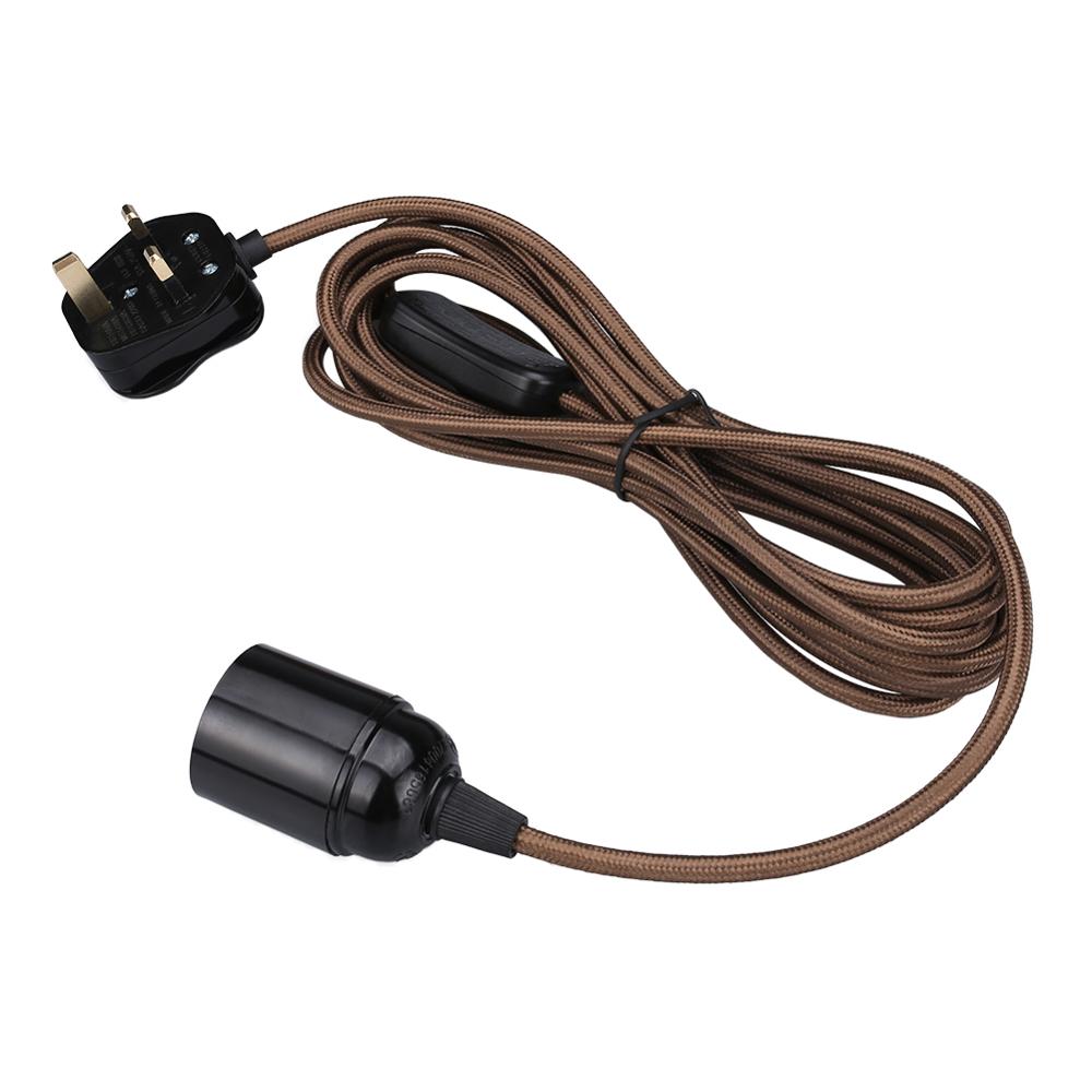 Fabric Flex Cable kit Plug In Pendant Lamp Light Set E27 2/3/4M Fitting Vintage Bulb UK /British/US Specification Plug: UK Brown 3M