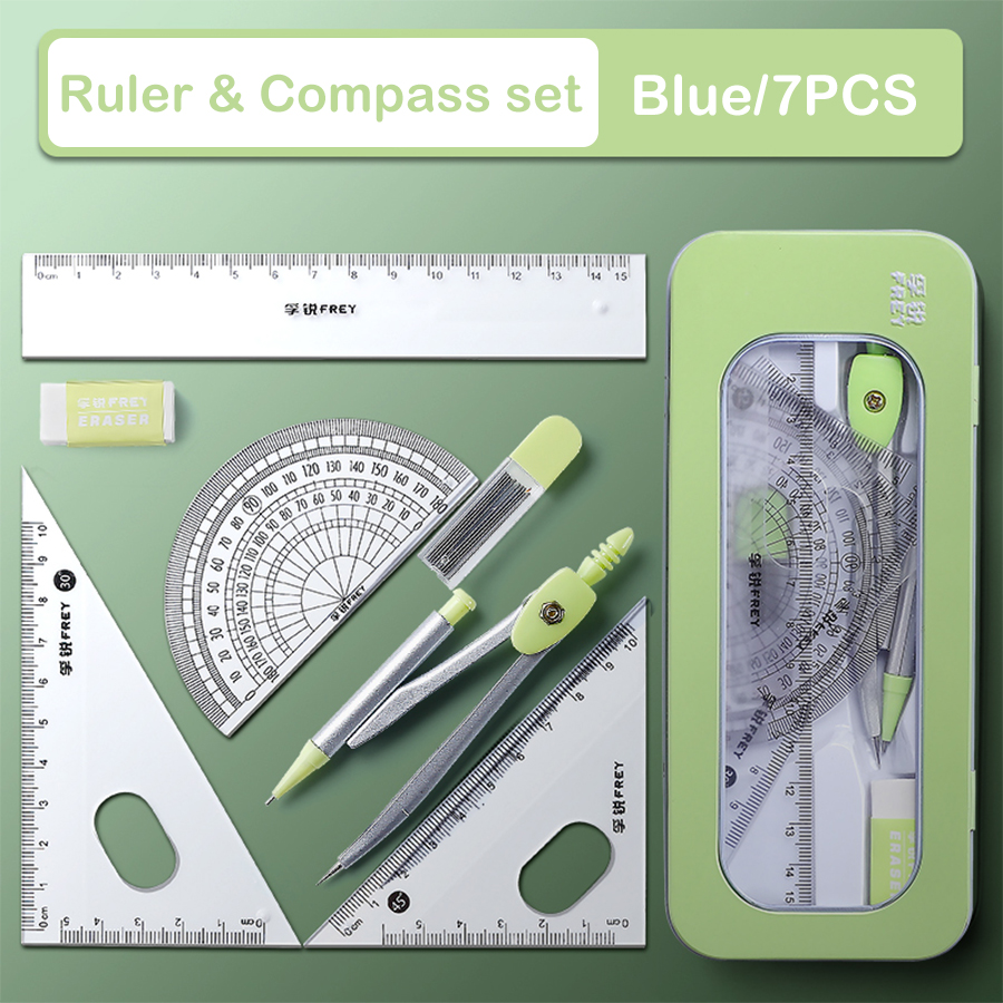 7 Pcs/Set Mathematical Rulers Set Multi-function Compass Ruler Drawing Tools School Supplies Students Stationery