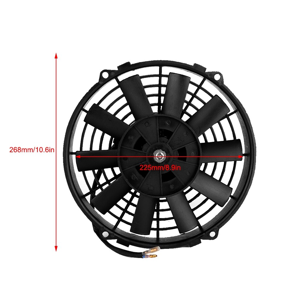 Universele koelventilator 12v 24v 80w 9 inch auto gebogen bladen airconditioner condensor elektrische koelventilator radiator koelventilator