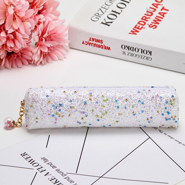 Estuche Escolar de lentejuelas, Estuche Escolar de estilo Escolar, Para El Colegio: White