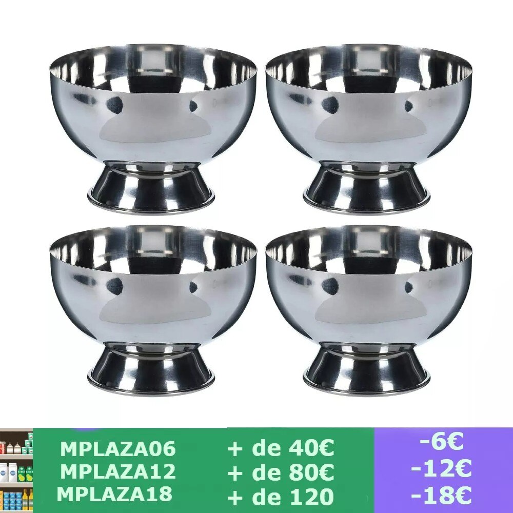Juego de 4 Cuencos Boles Tazones de postre de acero inoxidable Para Restaurante Bar Cafeteria Casa Para Flan Helado Manzadonia