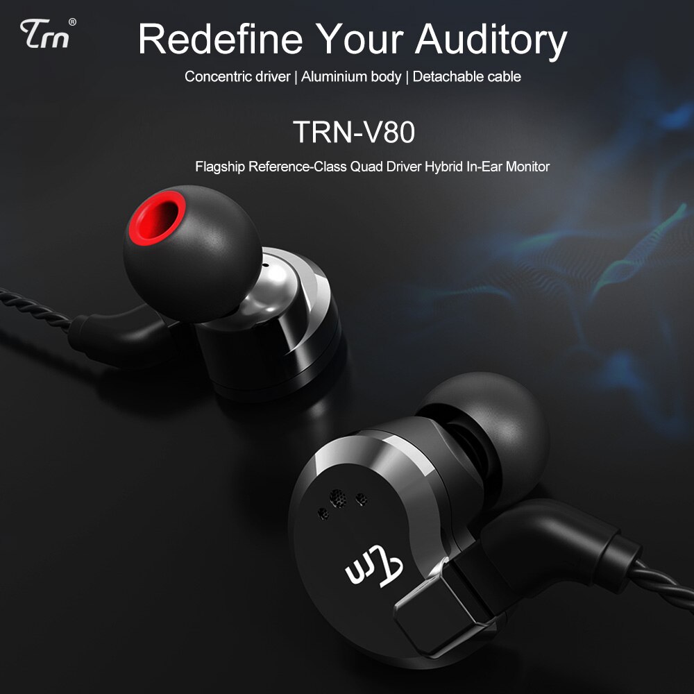 TRN V80 2DD + 2BA híbrido en la oreja ohr HIFI DJ Monitor correr deporte Auriculares auriculares con 2 pines desmontable