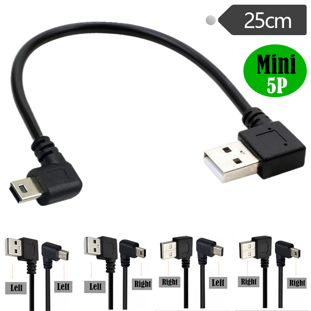 Double 90 Degree Right Angle Mini USB 5 Pin T Port Short USB 2.0 Cable Type A Male to Mini B Fast Charger Date Cable 25CM 1.5m