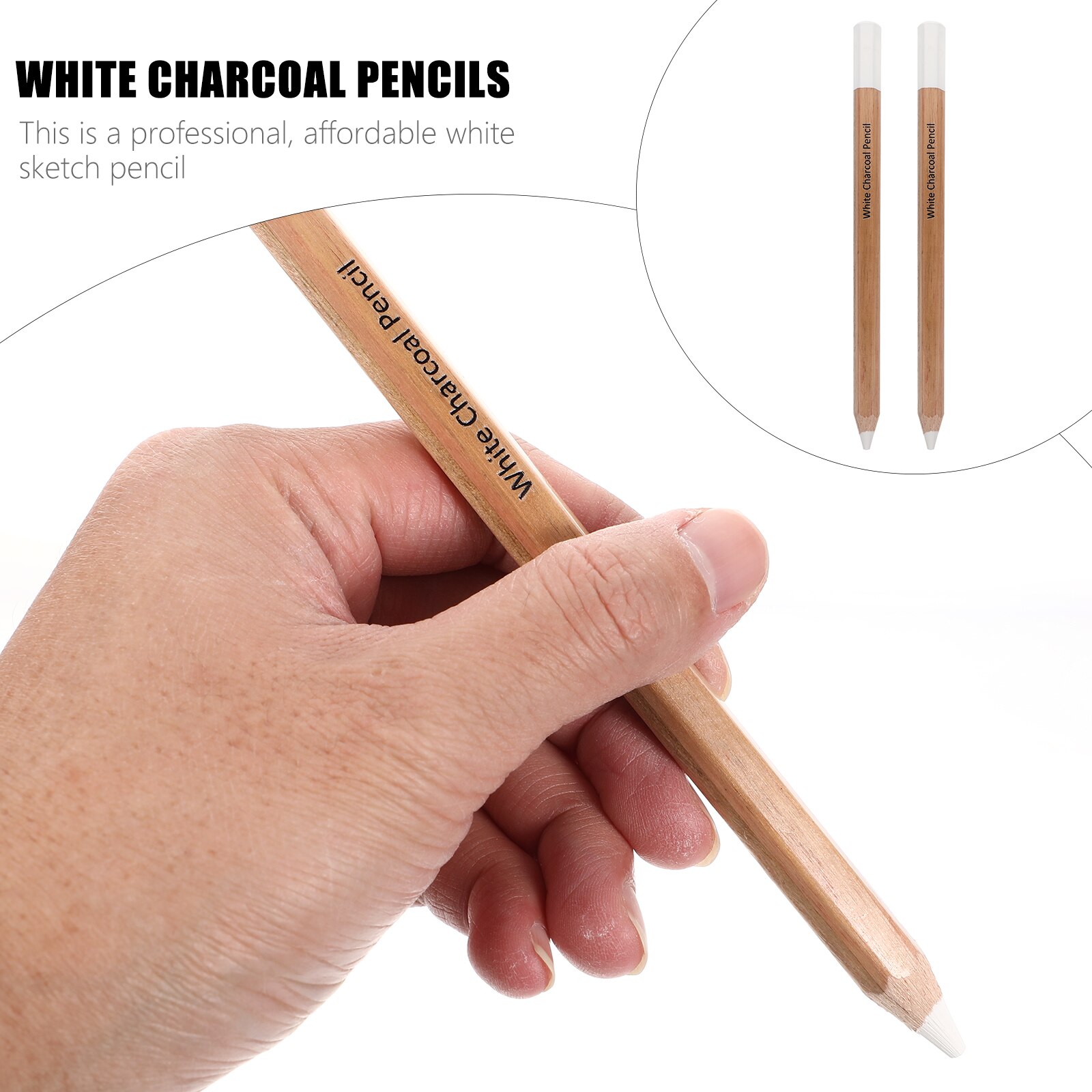 2Pcs White Charcoal Pencils Smooth Sketch White Charcoal Painting Charcoal for Class School Home