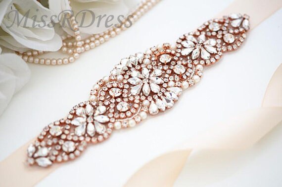 Missrdress brudekjole bælte krystal bælte rosa guld rhinestones krystal perler brude sash til brudekjole brude bælte  jk837
