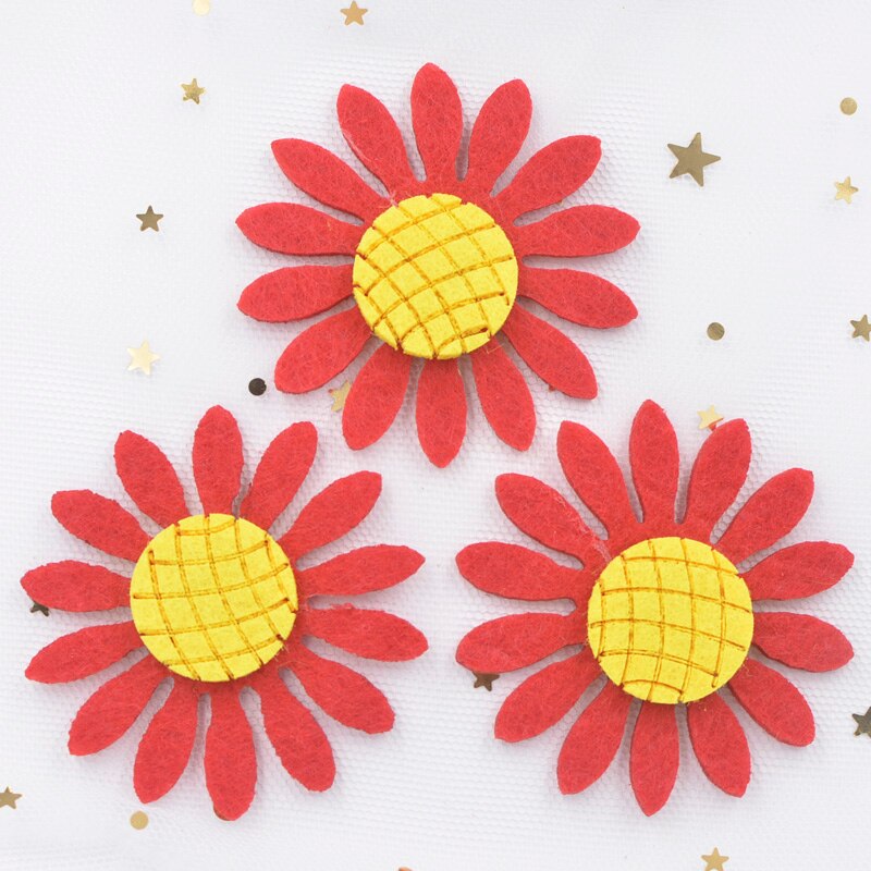 12Pcs 55Mm Geweven Gewatteerde Patches Zonnebloem Applicaties Voor Haar Boog Diy Craft Kleding Sticker Kaart Maken Kleuterschool Decor: Red