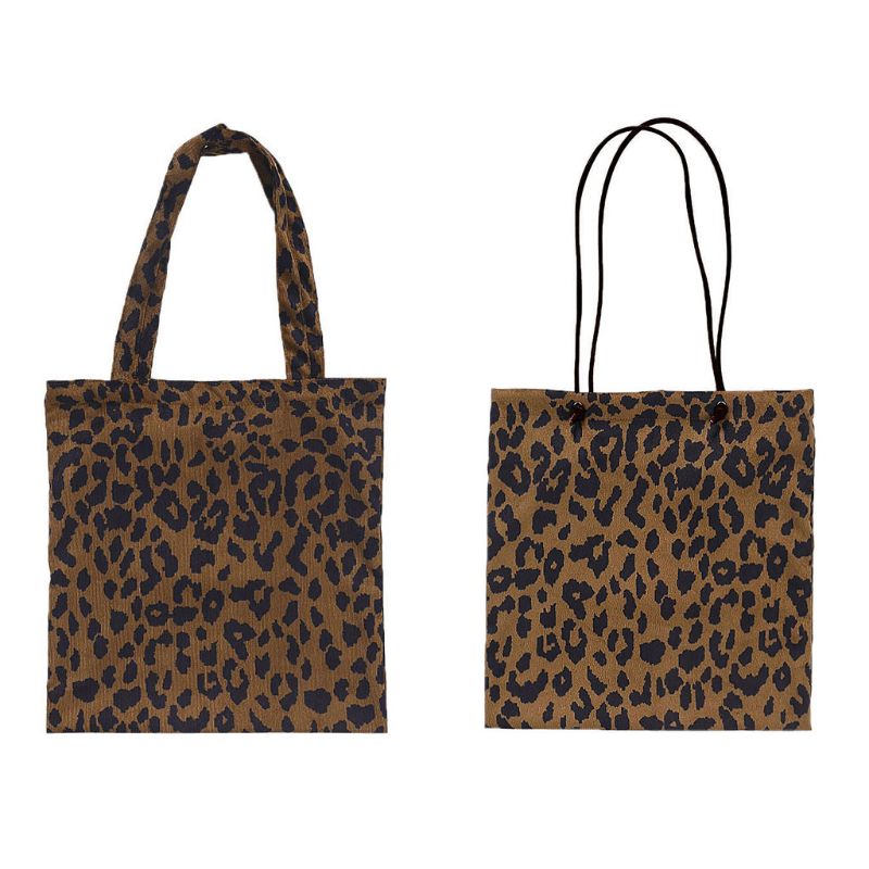 Saco de compras de veludo reutilizável bolsa de ombro padrão de leopardo
