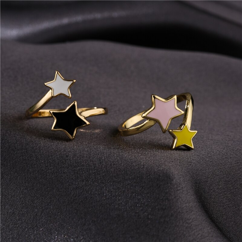 neue Schwarz/Weiß & Rosa/Gelb Öl Sterne Offene Ring Für Frauen Mädchen Gold Farbe kupfer Party Ring Schmuck
