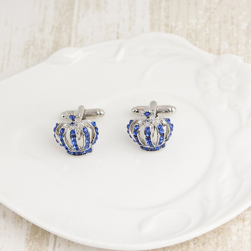 Strass Krone Manschettenknöpfe für Männer Französisch Gold/Silber Farbe/Blau Hemd Manschettenknöpfe Zubehör Männer Schmuck