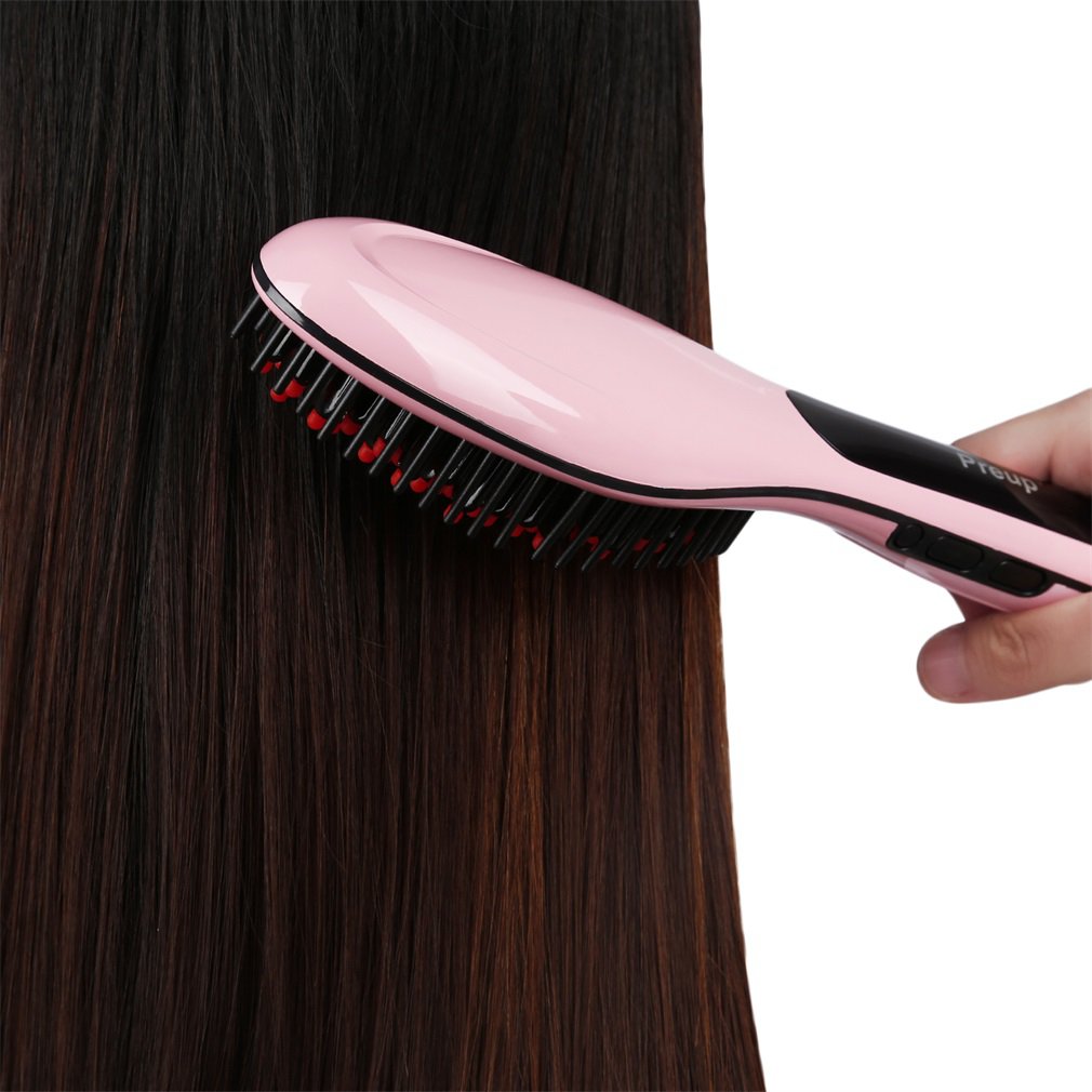 Brosse à cheveux rapide lisseur peigne Preup 2-en-1 Auto haute température résistance électrique défriser les cheveux peigne EU Plug