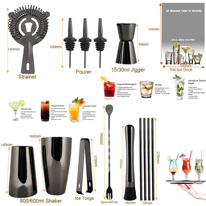 3-12Pcs/set Barware Set Stainless Bar 550ml 800ml/600ml Cocktail Shaker Set Bartender Kit Shakers Bar Tools Wine Accessories
