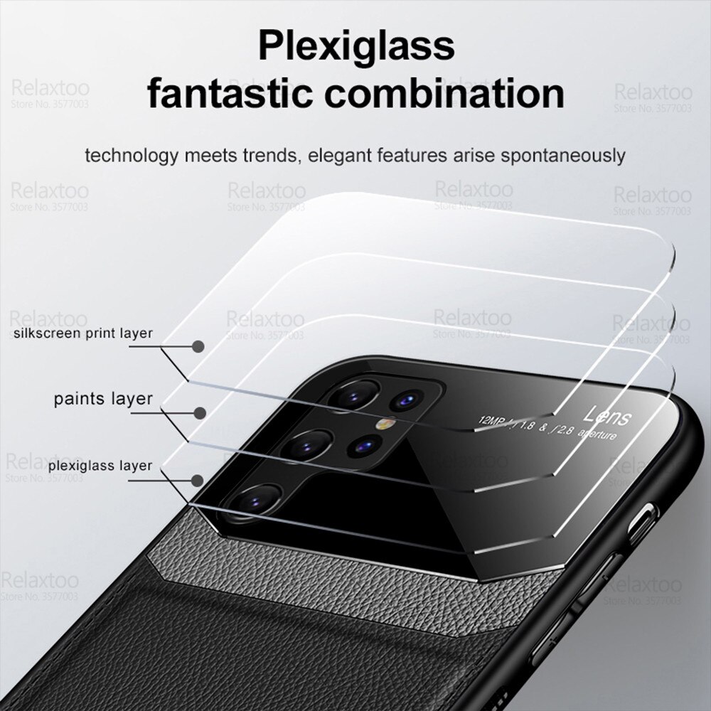 For Samsung Galaxy S22 Ultra Case Leather Plexiglass Protection Cover For Samsung22 Plus S 22 5G Silicone Frame Bumper Fundas