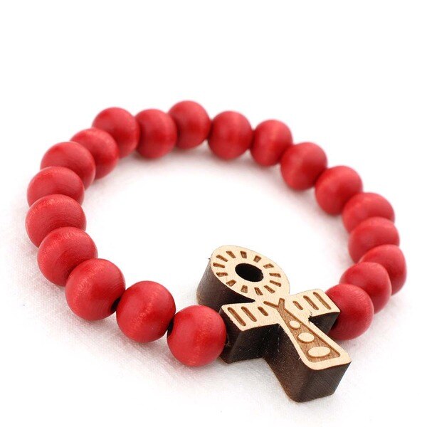 Retro træ brun kort kors vedhæng træ perler halskæder til mænd kvinde rosenkrans træ perle betaler religiøse smykker: Armbånd -5