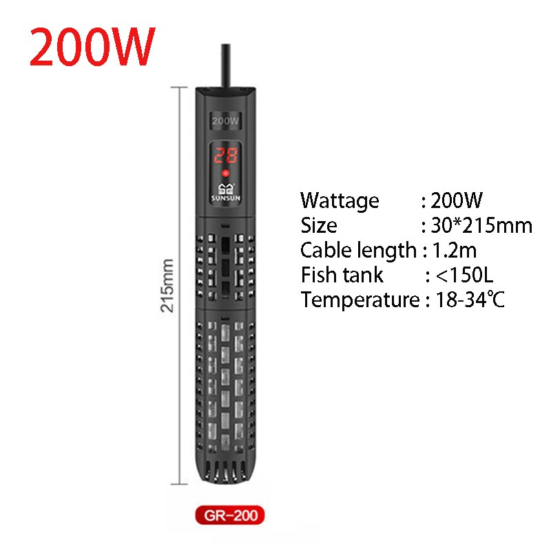 Aquarium Submersible Heater Fish Tank LCD Display Digital Adjustable Water Heating Rod Constant Temperature Control 50-500W: 200W / UK plug