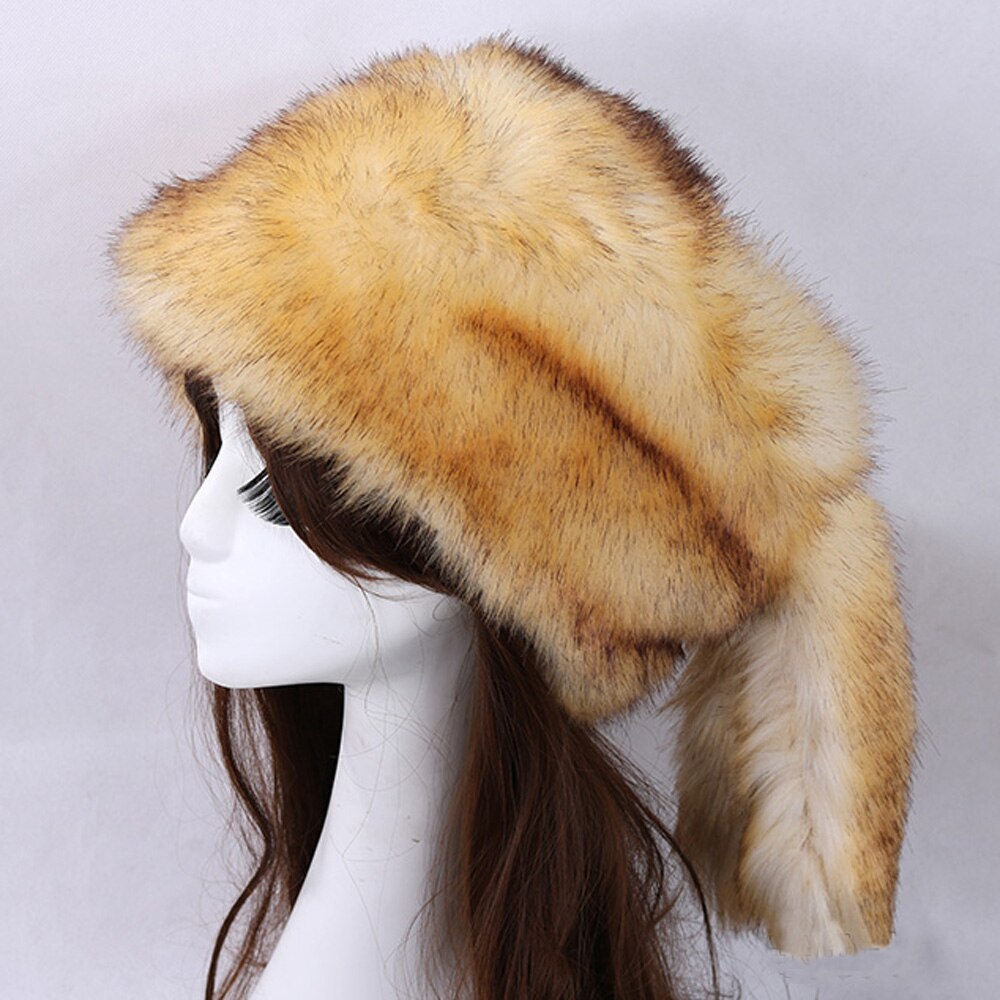 Vrouwen Hoeden In Winter Thicken Warm Faux Vos Bontmuts Russische Outdoor Ski Cap Mode Zachte Comfortabele Casual Herfst Winter hoed: Beige Black Tip