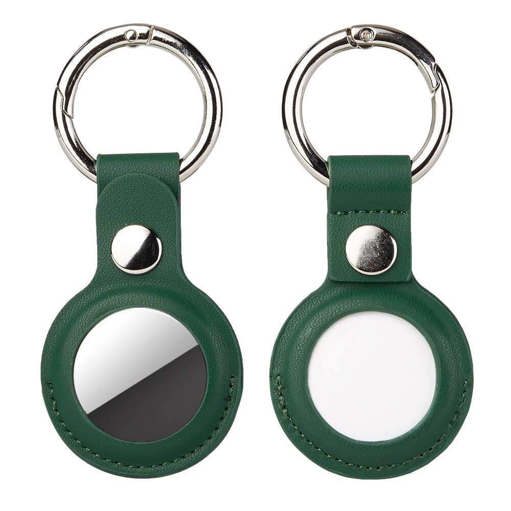 Læder airtag holder til apple airtag etui air tag nøglering etui beskyttende cover shell tracker anti-ridse: Mørkegrøn