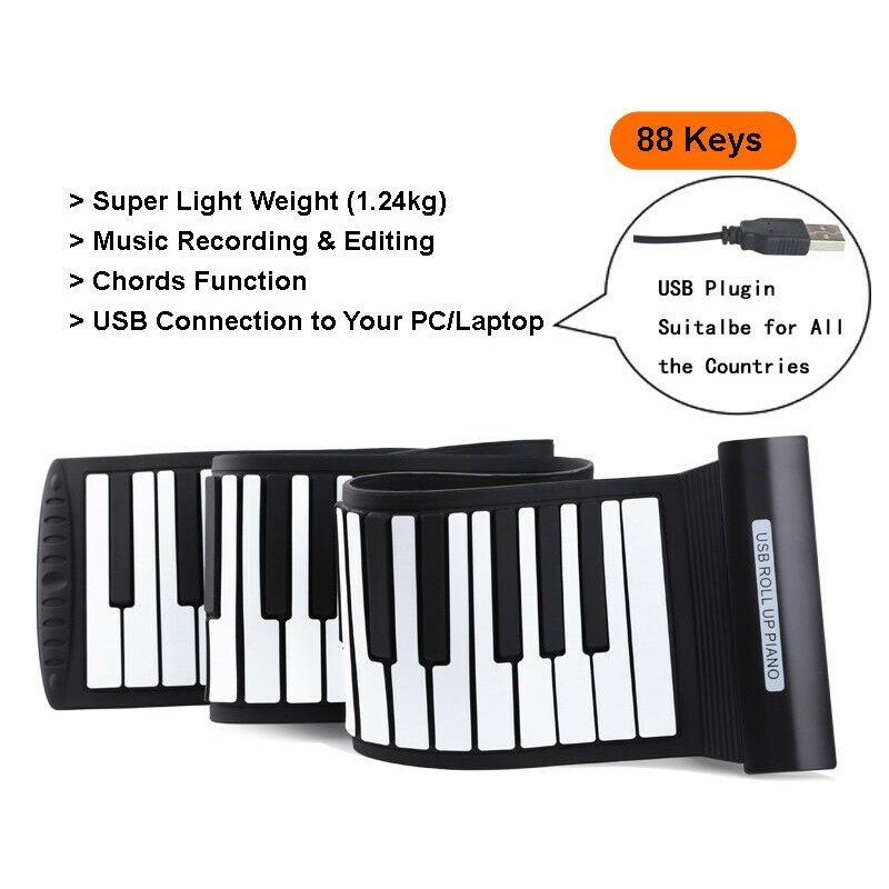 Oprolbare piano 88 toetsen karaoke siliconen flexibel elektronisch toetsenbord zonder luidspreker