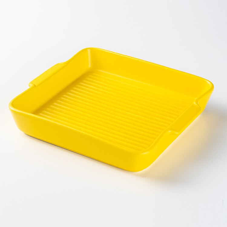 Hotel Home Kitchen Square Ceramic Dinner Plate Fruit Salad Binaural Square Plate Pasta Snack Square Plate: yellow