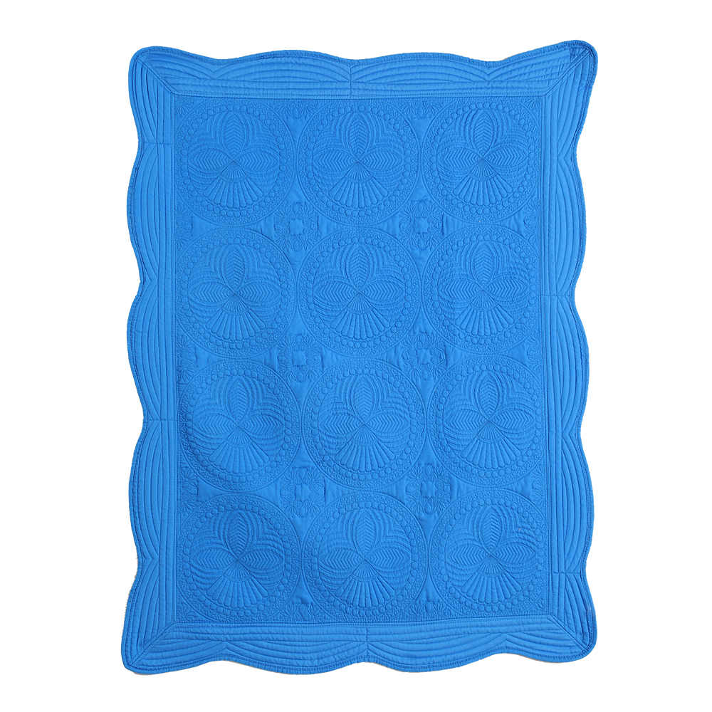 Cotton baby quilt monogrammed embossed patchwork embossed scalloped blanket for children four seasons: Blue