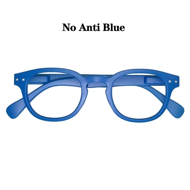 Occhiali da lettura per uomo/donna, montatura rotonda dal design in stile, occhiali da vista per lettori di prescrizione leggeri primavera cerniera: Blu / +250