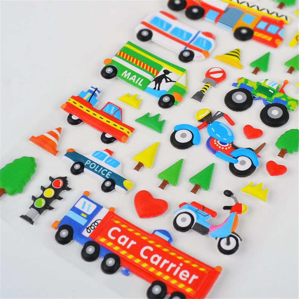 4 Vellen Kinderen Puzzel Cartoon Auto Sticker Toy Puffy Sticky 3D Auto Vrachtwagen Bubble Sticky Papier Schilderen Speelgoed Voor Jongens meisjes