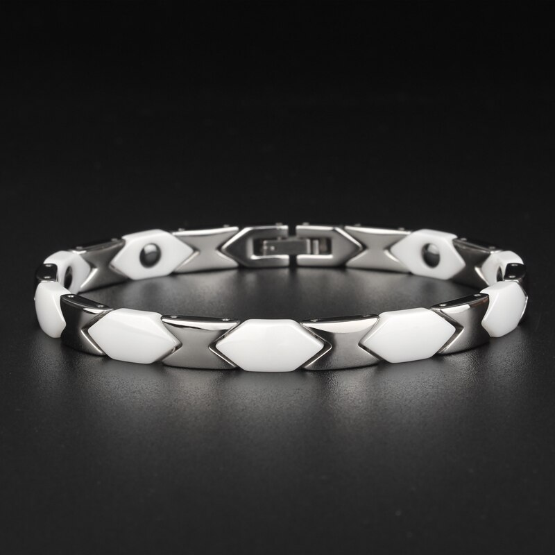 Keramische Armbanden Voor Vrouwen Man Rvs Sieraden Womens Hand Accessoires Gezondheid Magnetische Therapie Mannen Armbanden: White Color / 20Cm