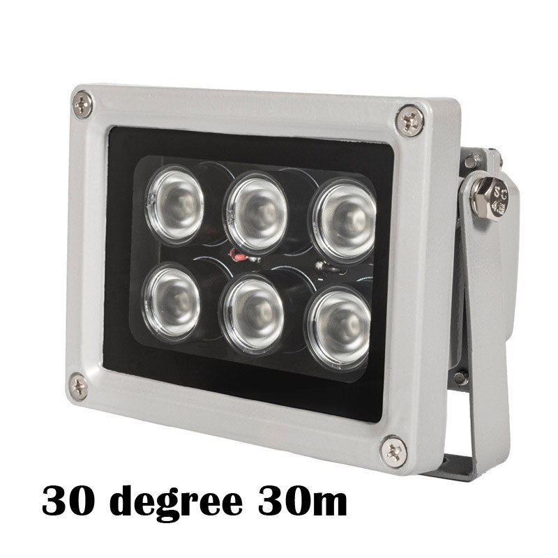 50M Invisible illuminator 940NM 6Array LEDs Infrared Light Waterproof Night Vision Fill Light for CCTV Camera 90/60/45/30 degree: 30 degree 30m