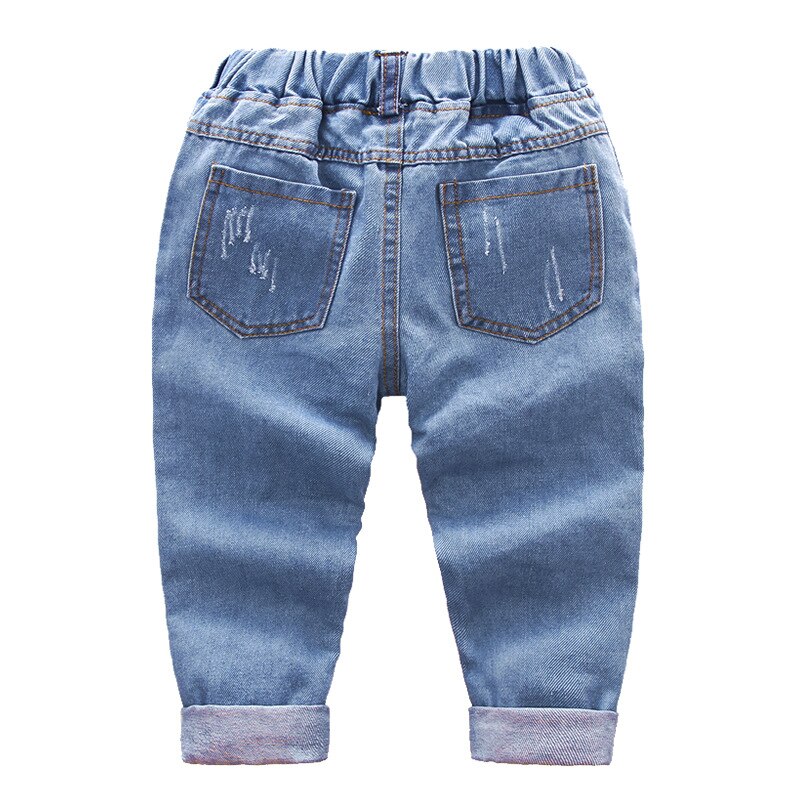 DIIMUU Kids Baby Clothing Boys Denim Pants Children Jeans Cute Cartoons Hole Elastic Waist Long Trousers