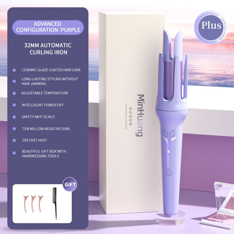 Automatic Curling Iron 32 mm Big Roll Anion Ceramic Hair Curler 4-Speed Adjustable Fast Heating Styling Tools: black / UK