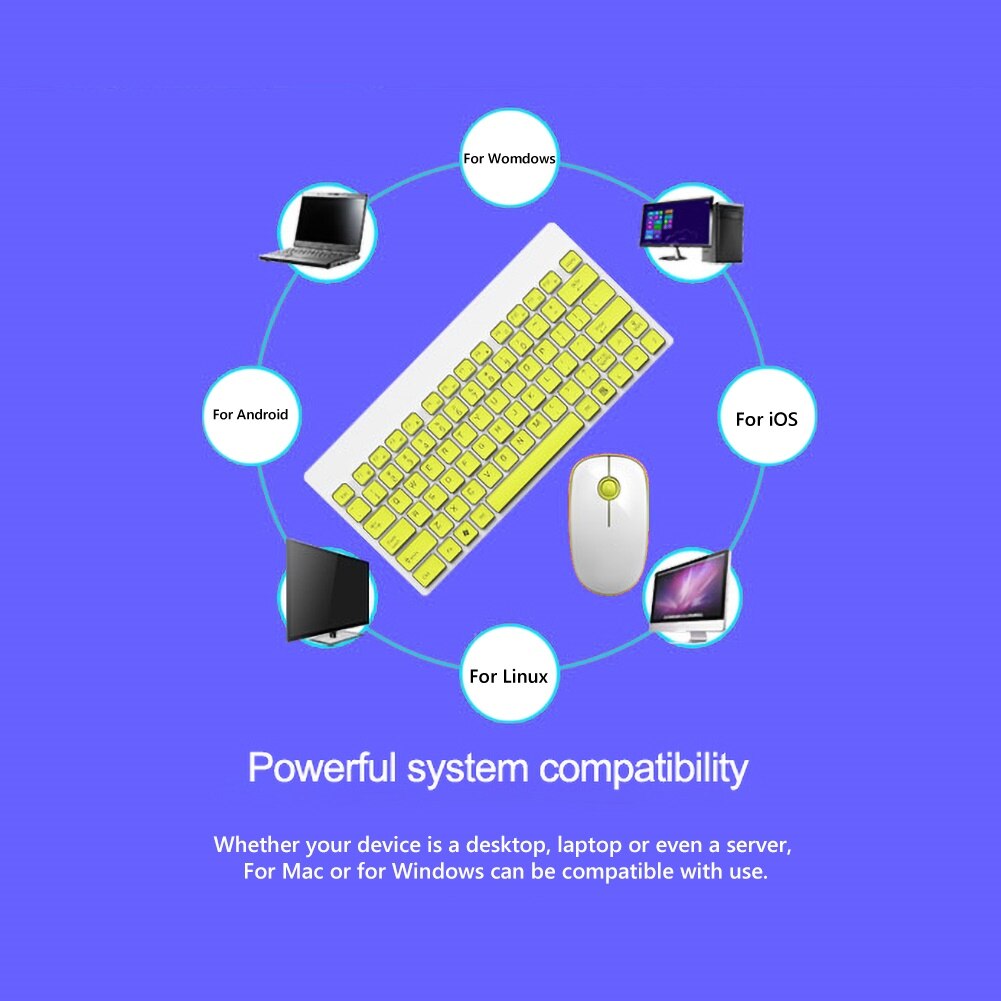 Ergonomic Wireless Adjustable Mechanical Office Mini Keyboard 1500DPI Home Gaming Mouse Set for Laptop Computer