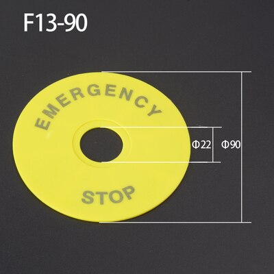 22mm emergency stop button sign yellow plate warning circle emergency stop button switch emergency stop warning circle sign: Lavender