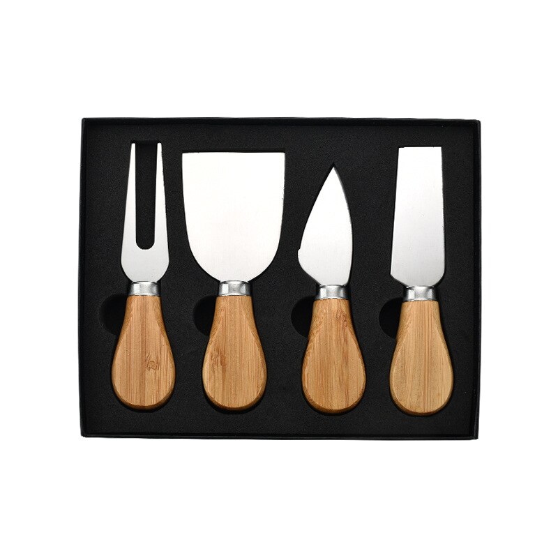 Steel Stainless Cheese Knives with Bamboo Wood Handle Cheese Slicer Cheese Cutter Kitchen Baking Tool: Bamboo handle set of