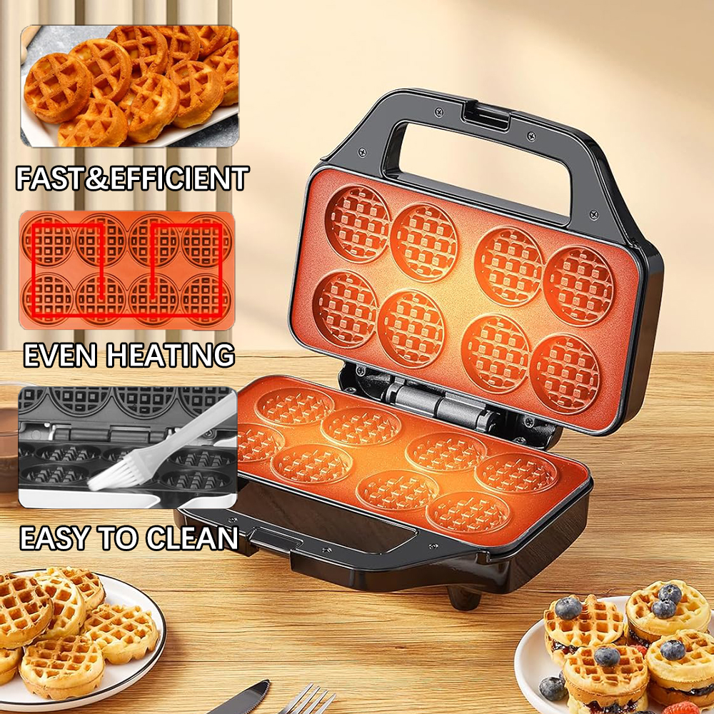 Mini Waffle Maker 8 x 2'' Tiny Waffle Cooking Machine Nonstick Iron Cake Waffles Griddle Quick Heat-Up for Kids Snack Breakfast