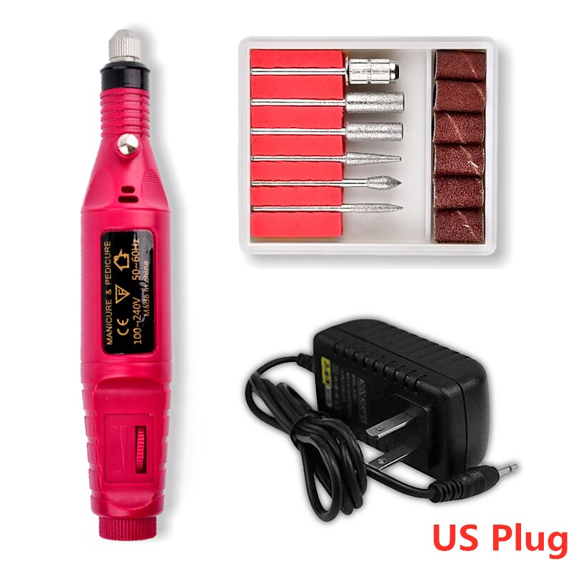 1 Kit électrique de Machine de perceuse à ongles électrique stylo d'art d'ongle 6 Bits perceuse tampon de ponçage lime à ongles Kit d'équipement d'art d'ongle: 03 Rose Red US