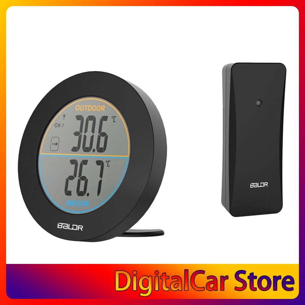 Baldr Ronde Vorm Thermometer Draadloze Tafel Indoor Outdoor Lcd-scherm Weerstation Digitale Muur Temperatuur Meter Sensor
