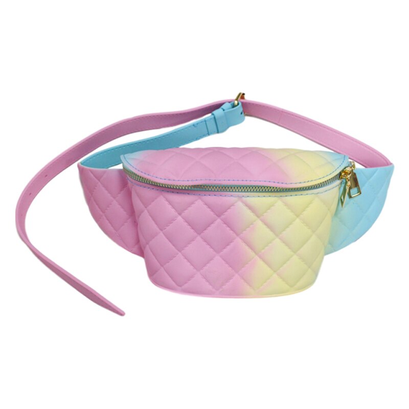 Ladies Transparent Jelly Rainbow Purse Waterproof Beach Waist Bag Pvc Jelly Candy Pink Fanny Pack Sport Fanny Packs for Women