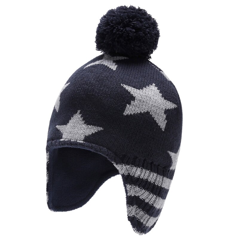 Baby gebreide muts handschoenen set ski winter muts muts met warme oorflap wanten
