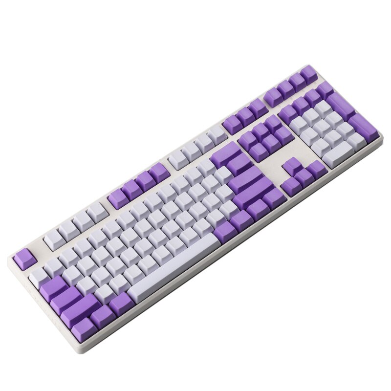Clavier 87 jeu mécanique ymdk blanc violet mixte 108 61 , profil oem, capuchons de touches en pbt épais pour commutateurs mx: 108 blancs