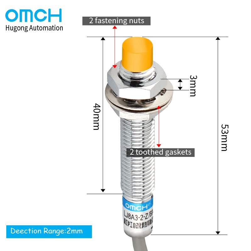 OMCH LJ8A3-2-Z/AY Inductive Proximity Switch Sensor Switch M8 detection range 2mm PNP NC DC6-36V Metal Switch