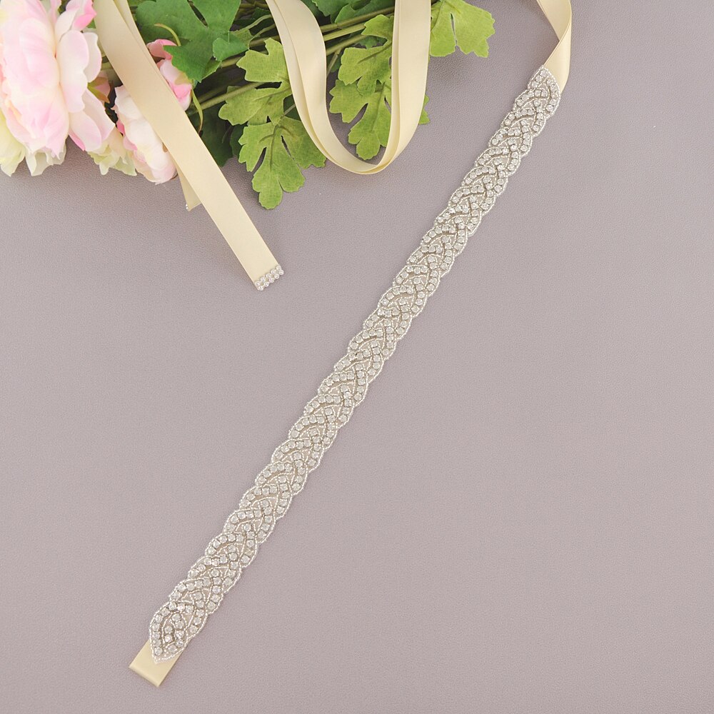 Handgemaakte strass bruidsaccessoires riem trouwjurk riem huwelijksriem bruidslint riem bruidssjerp gala riem scs 216- s: Champagne
