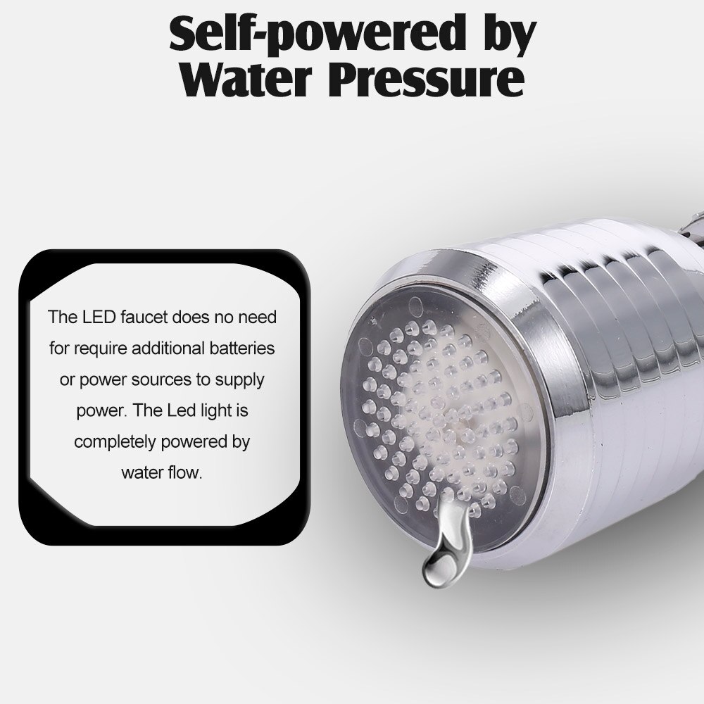 Luz LED para grifo de agua, grifo de agua móvil, cambio de color múltiple automático, grifo de agua para baño de cocina