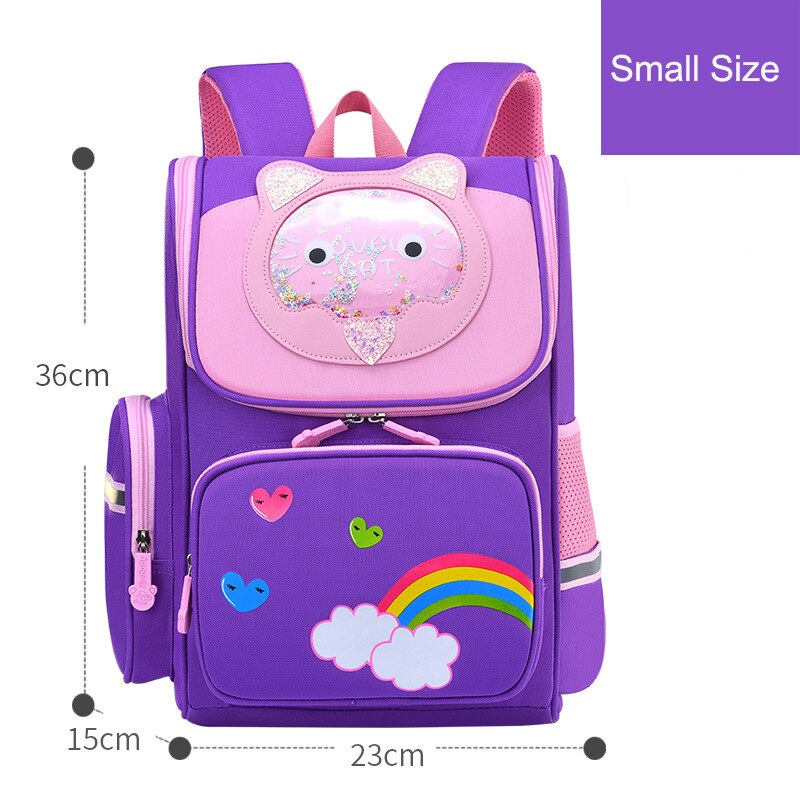 Neue freundlicher Karikatur Rucksäcke Mädchen Schule Taschen 6-12 Jahre freundlicher Nette Rucksack Schul Grundschule Rucksack freundlicher mochila: klein Violett