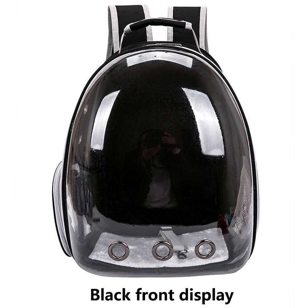 Portable Full Transparent Pet Backpack Three Holes Breathable Dog Cat Outdoor Travel Packbag Zipper Mesh Pet Out Bag: Black