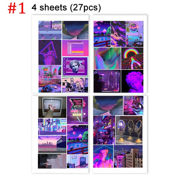 4Sheets Pink Series Stickers Aesthetic Stickers Retro Vaporwave Paper Sticker Scrapbooking Decorative Diary Planner Stationery: 1