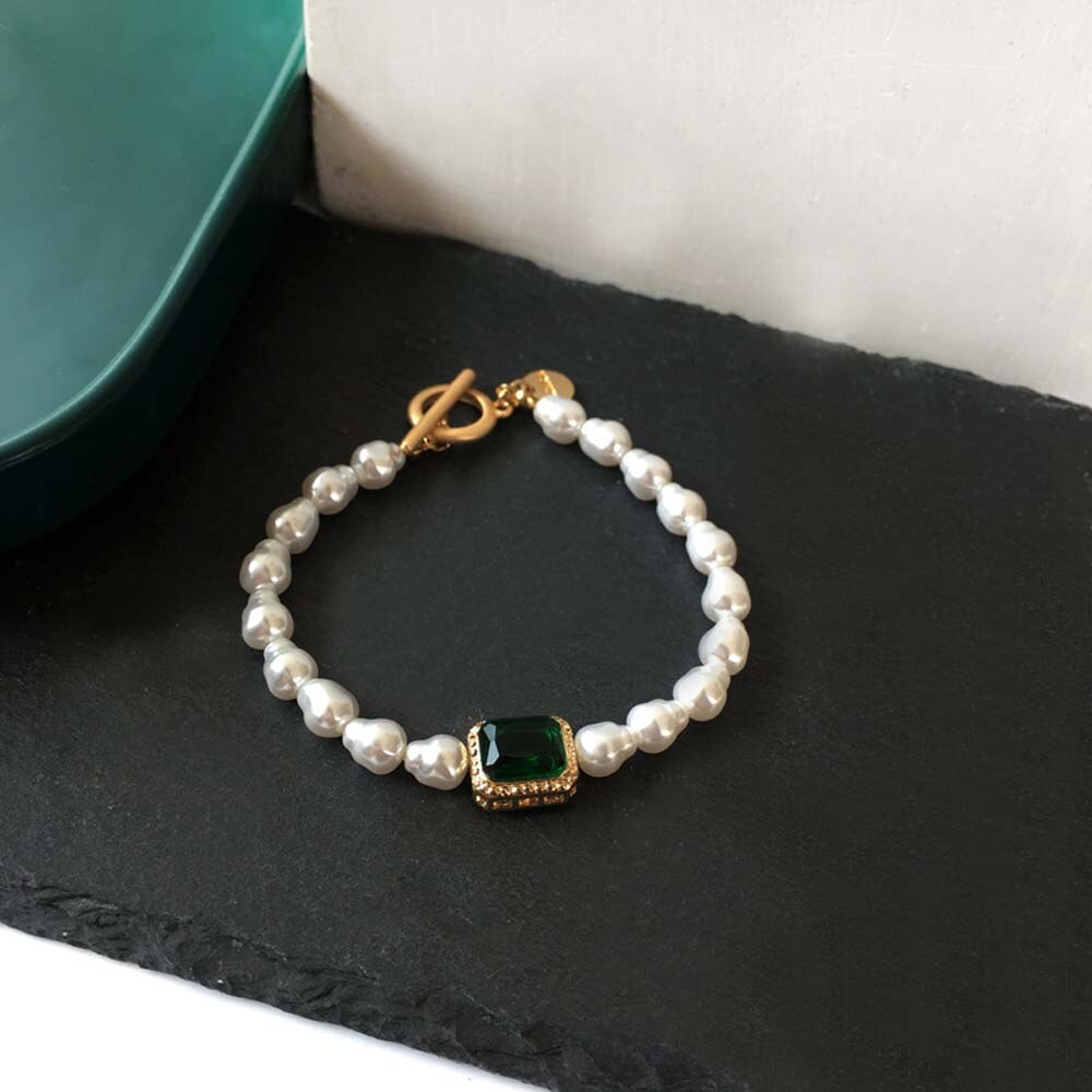 Retro Perle Schmuck Quadrat Grüne Glas Anhänger Halskette Armband Süße Weibliche Frauen Charme Halsband Perle Kette Schmuck Zubehör