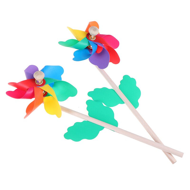 Kleurrijke Houten Windmolen Tuin Party 7 Bladeren Wind Spinner Ornament Kids Speelgoed