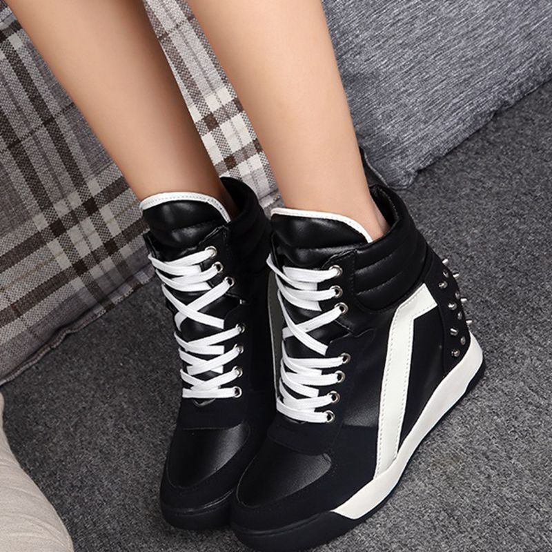 Asileto dam högklackat skor dam sneakers komfortnit dold kilklack hög topp  t349