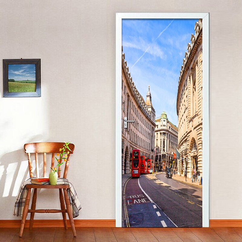 3D DIY Self-adhesive Door Stickers Waterproof Street View Dorm Room PVC Poster Door Mural Removable Art Vinyl Wallpaper
